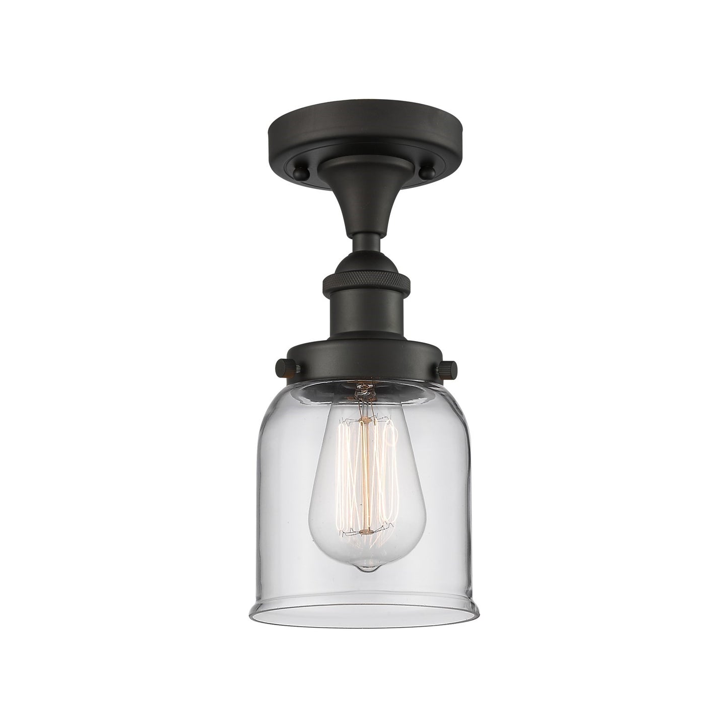 Innovations Bell 5in 1-Light LED Semi-Flush Mount | Industrial Oil Rubbed Bronze Steel and Clear Glass | Entryway & Hallway | Model 916-1C-OB-G52-LED