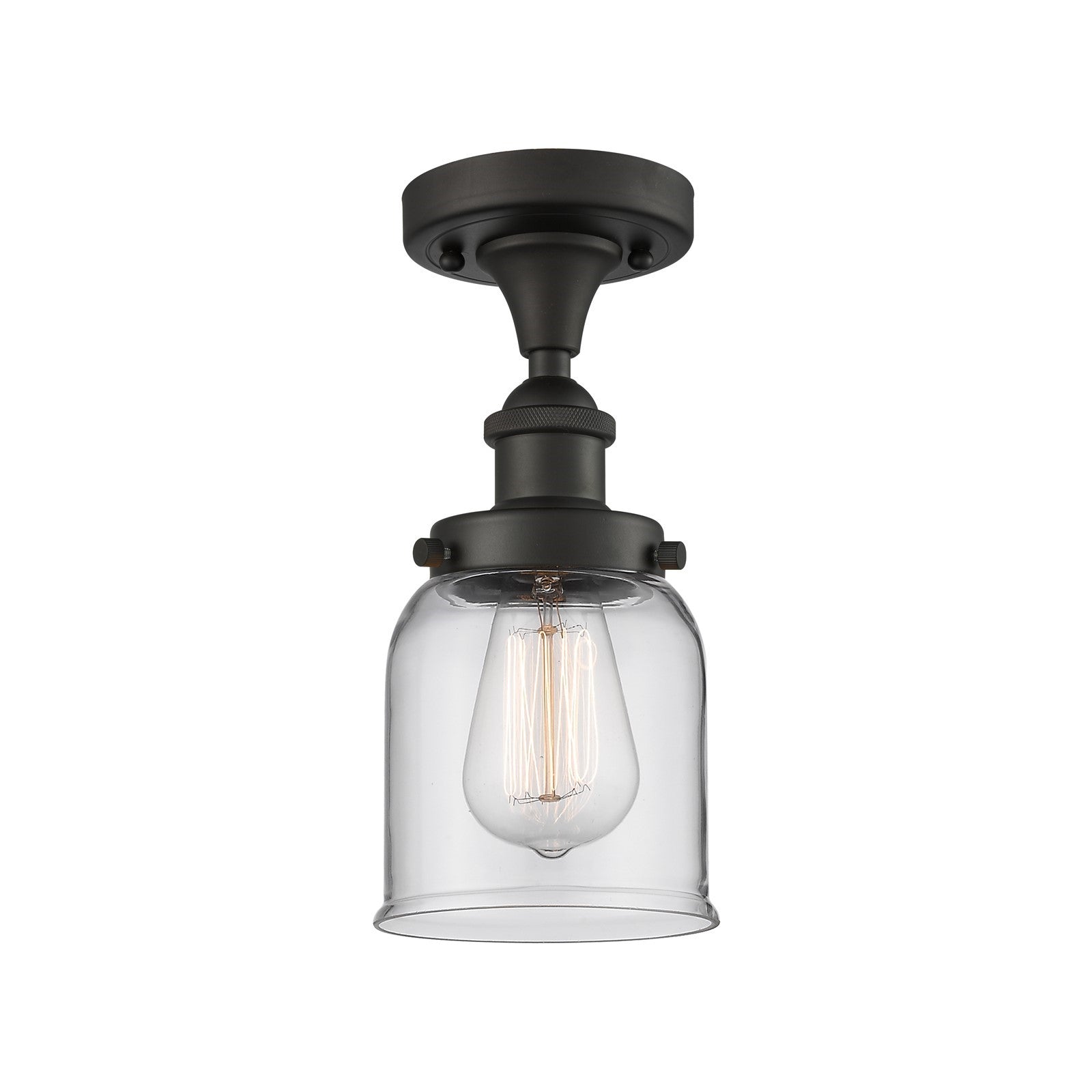 Innovations Bell 5in 1-Light LED Semi-Flush Mount | Industrial Oil Rubbed Bronze Steel and Clear Glass | Entryway & Hallway | Model 916-1C-OB-G52-LED
