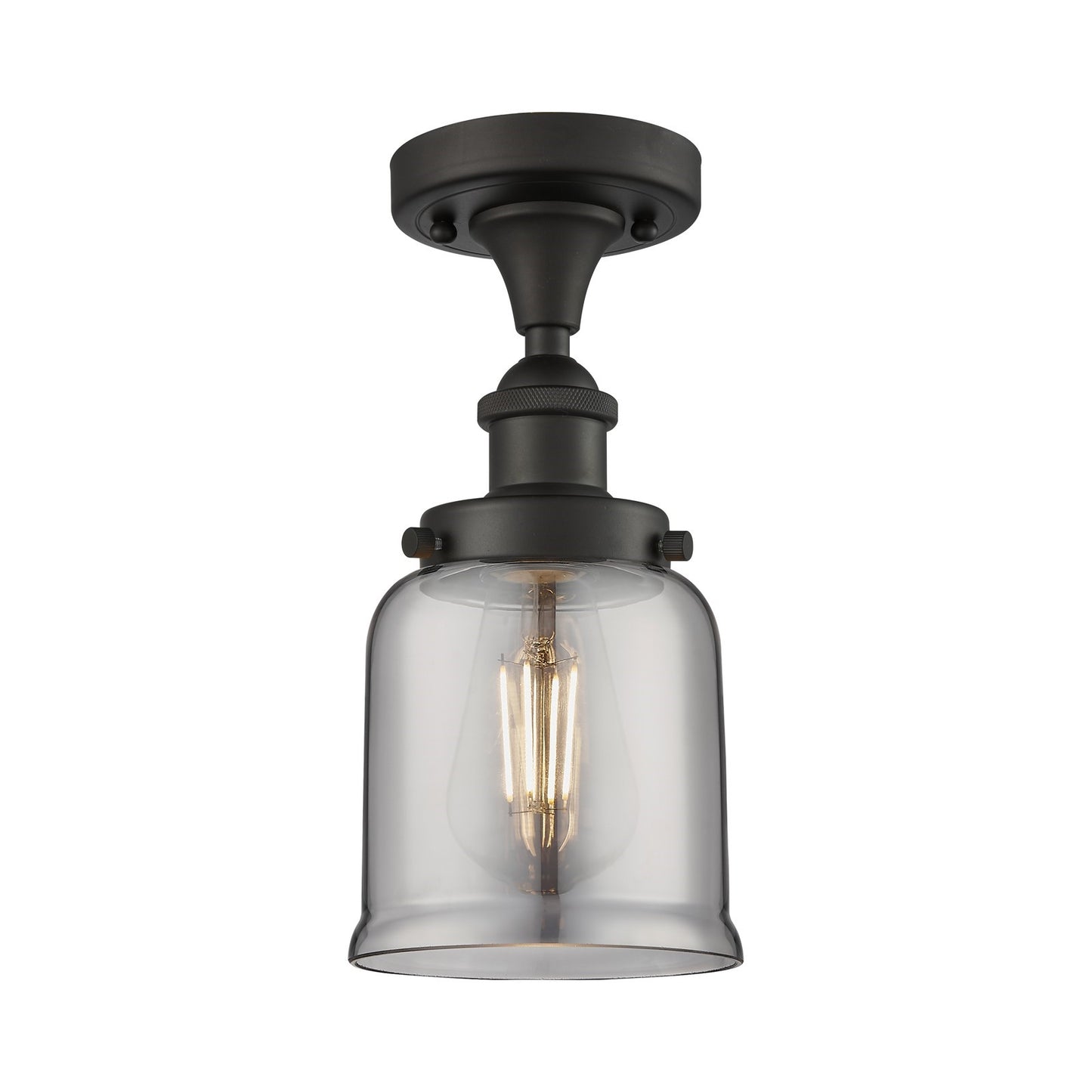 Innovations Bell 5in 1-Light Semi-Flush Mount | Industrial Oil Rubbed Bronze Steel and Light Smoke Glass | Entryway & Hallway | Model 916-1C-OB-G53-LED