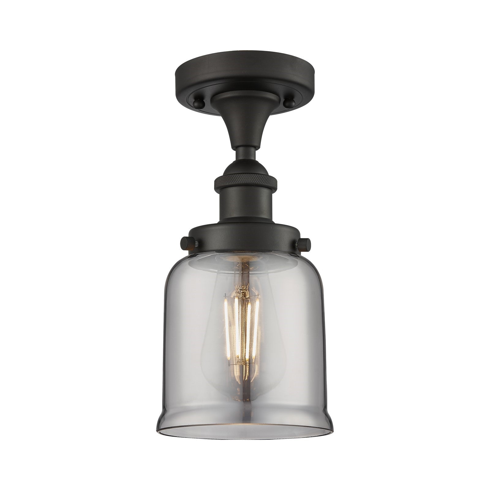 Innovations Bell 5in 1-Light Semi-Flush Mount | Industrial Oil Rubbed Bronze Steel and Light Smoke Glass | Entryway & Hallway | Model 916-1C-OB-G53-LED