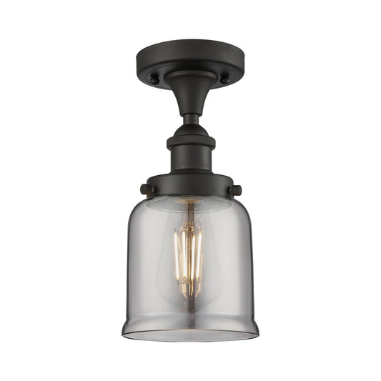 Innovations Bell 5in 1-Light Semi-Flush Mount | Industrial Oil Rubbed Bronze Steel and Light Smoke Glass | Entryway & Hallway | Model 916-1C-OB-G53-LED