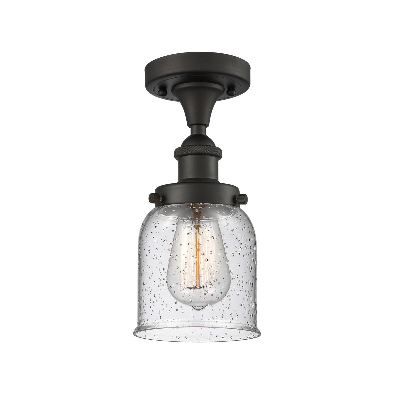 Innovations Bell 5in 1-Light Semi-Flush Mount | Industrial Oil Rubbed Bronze Steel and Seedy Glass | Entryway & Hallway | Model 916-1C-OB-G54-LED