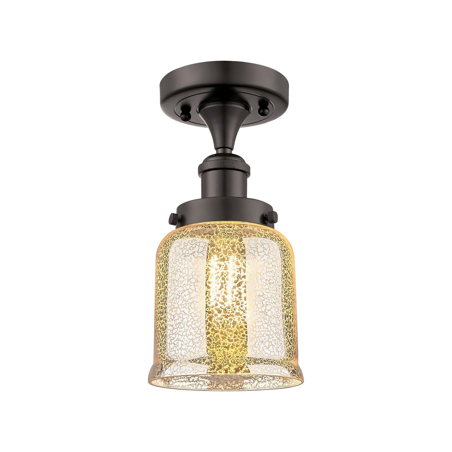 Innovations Bell 5in 1-Light Semi-Flush Mount | Industrial Oil Rubbed Bronze Steel and Silver Plated Mercury Glass | Entryway & | Model 916-1C-OB-G58