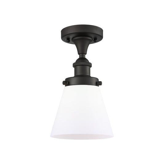 Innovations Cone 6in 1-Light Semi-Flush Mount | Industrial Oil Rubbed Bronze and Matte White Frosted Glass | Entryway & Hallway | Model 916-1C-OB-G61-LED