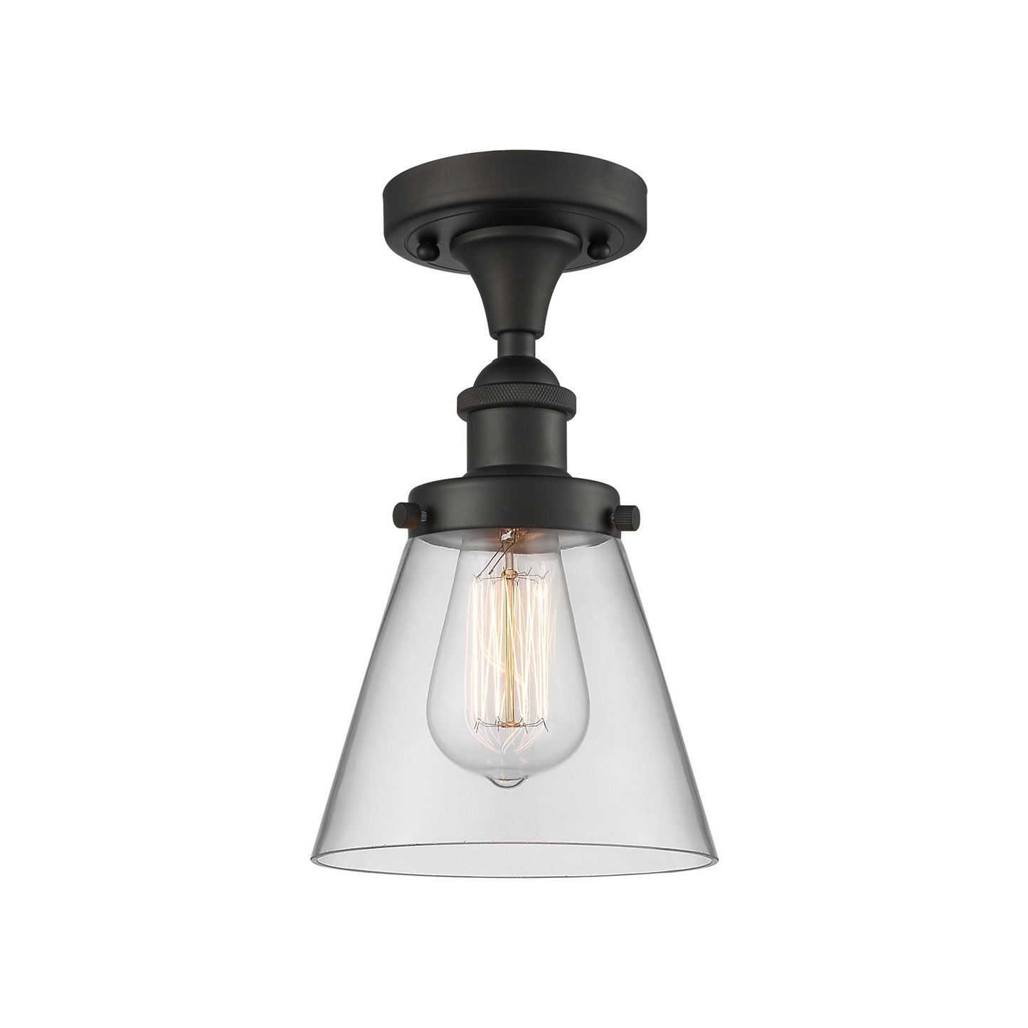 Innovations Cone 6in 1-Light Semi-Flush Mount | Industrial Oil Rubbed Bronze and Clear Glass | Entryway & Hallway | 6 x 11 in | Model 916-1C-OB-G62-LED
