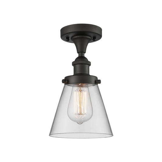 Innovations Cone 6in 1-Light Semi-Flush Mount | Industrial Oil Rubbed Bronze and Clear Glass | Entryway & Hallway | 6 x 11 in | Model 916-1C-OB-G62-LED