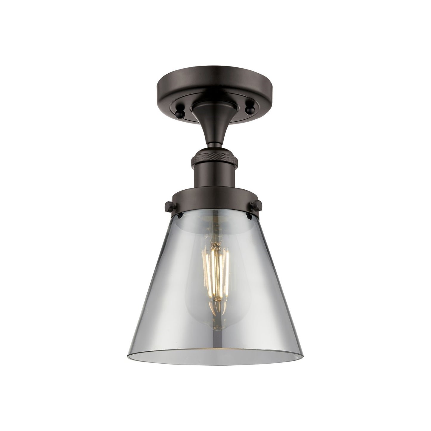 Innovations Cone 6in 1-Light Semi-Flush Mount | Industrial Oil Rubbed Bronze and Light Smoke Glass | Hallway & Foyer | 6 x 11 in | Model 916-1C-OB-G63-LED