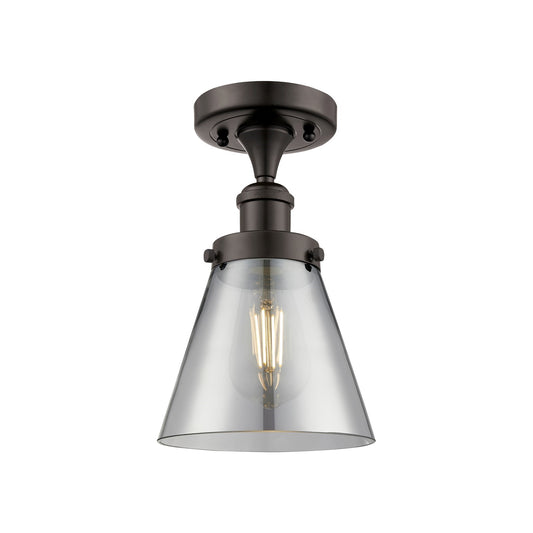 Innovations Cone 6in 1-Light Semi-Flush Mount | Industrial Oil Rubbed Bronze and Light Smoke Glass | Hallway & Foyer | 6 x 11 in | Model 916-1C-OB-G63-LED