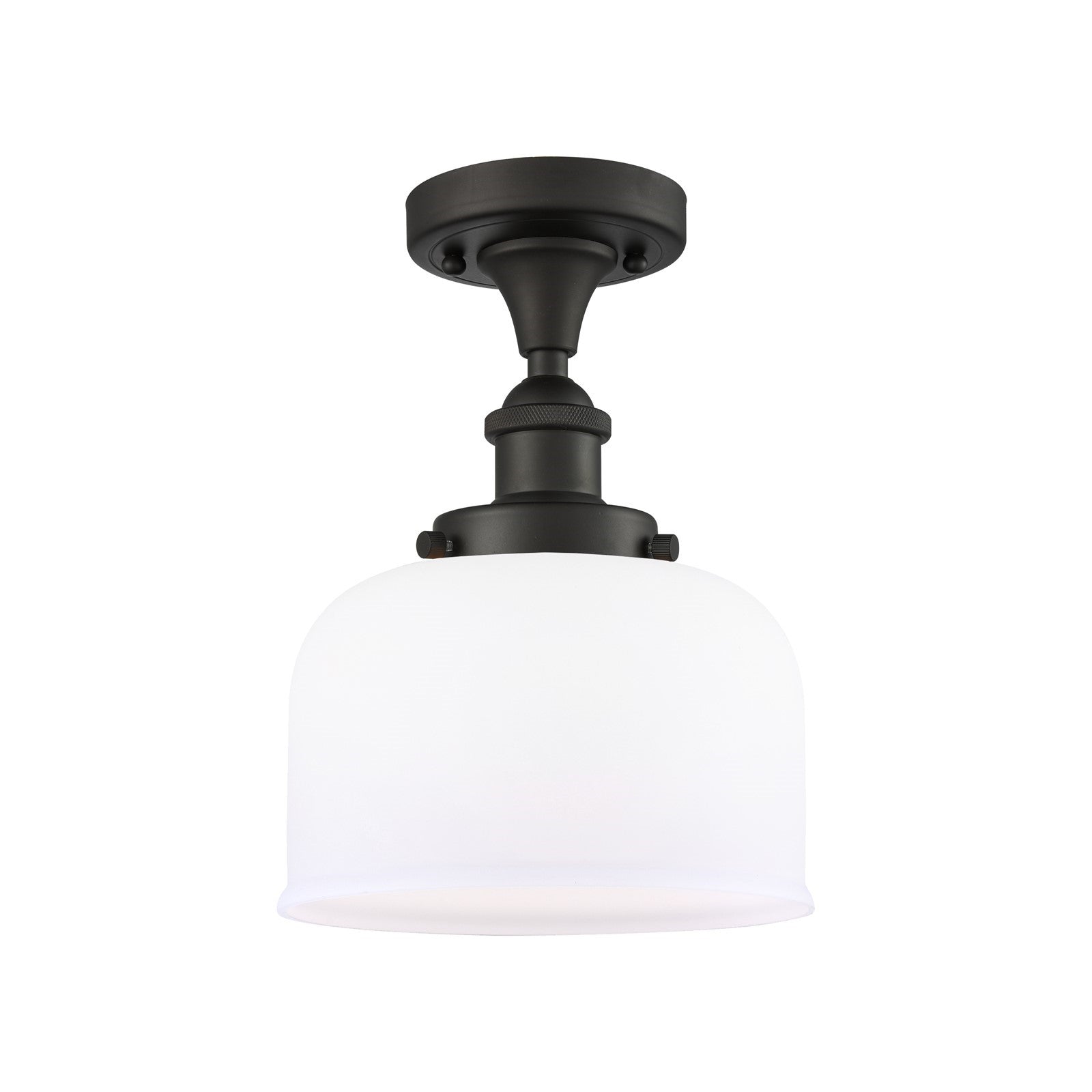 Innovations Bell 8in 1-Light Semi-Flush Mount | Industrial Oil Rubbed Bronze and Matte White Glass | Hallway & Foyer | 8 x 13 in | Model 916-1C-OB-G71