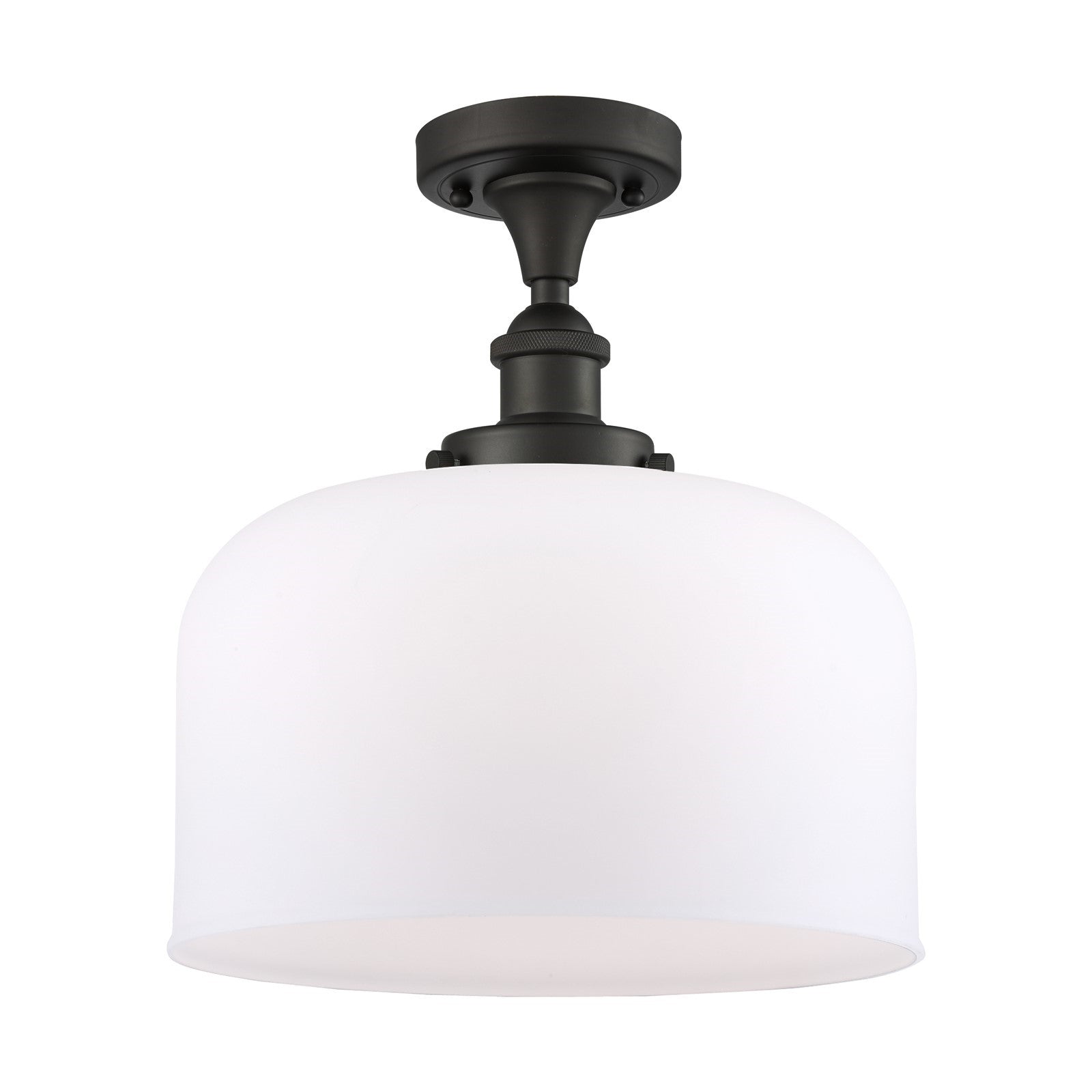 Innovations Bell 12in 1-Light Semi-Flush Mount | Industrial Oil Rubbed Bronze Steel and Matte White Frosted Glass | Foyer & | Model 916-1C-OB-G71-L