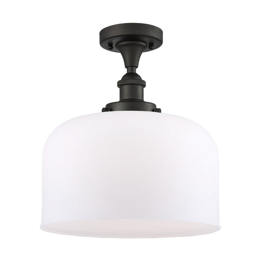Innovations Bell 12in 1-Light Semi-Flush Mount | Industrial Oil Rubbed Bronze Steel and Matte White Frosted Glass | Foyer & | Model 916-1C-OB-G71-L