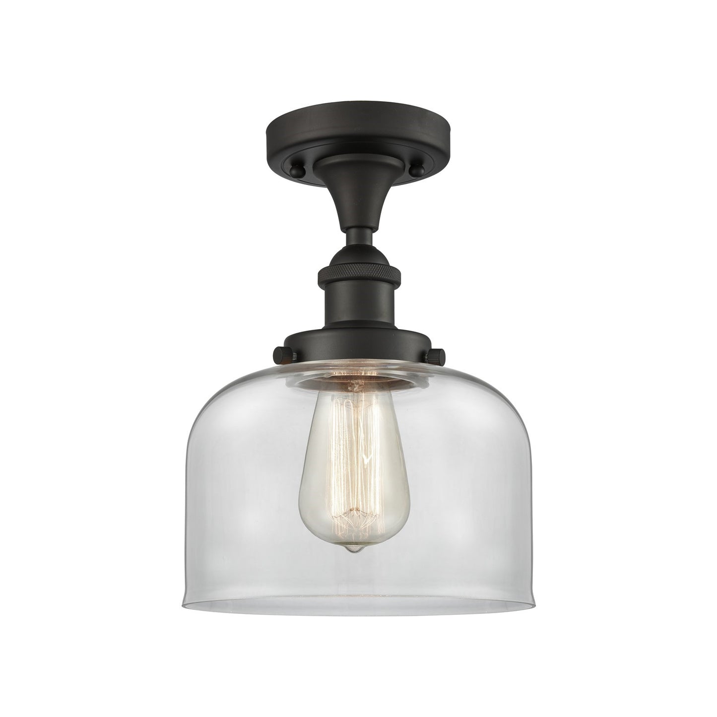 Innovations Bell 8in 1-Light Semi-Flush Mount | Industrial Oil Rubbed Bronze and Clear Glass | Entryway & Hallway | 8 x 8 x 13 in | Model 916-1C-OB-G72