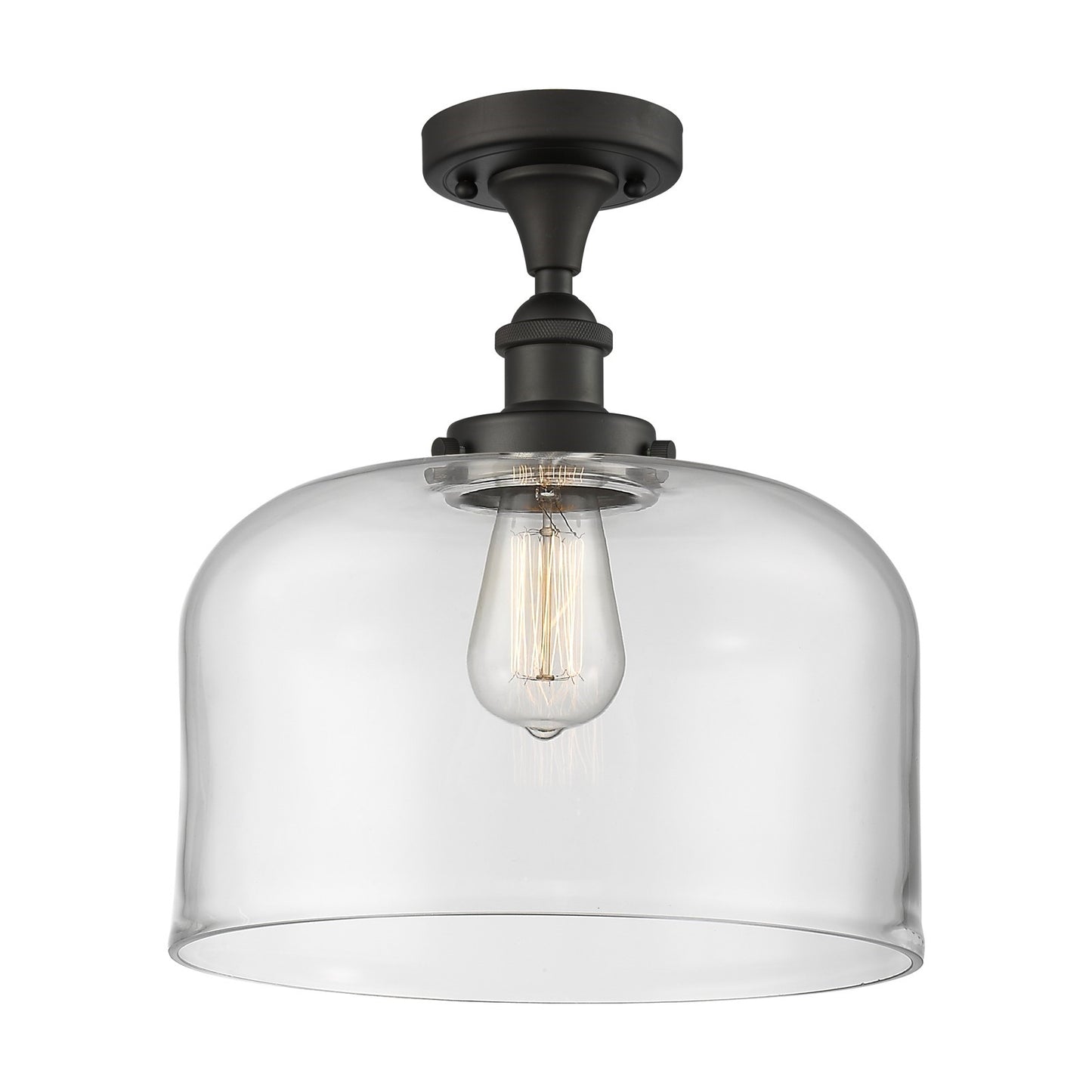 Innovations Bell 12in 1-Light Semi-Flush Mount | Industrial Oil Rubbed Bronze Steel and Clear Glass | Entryway & Hallway | Model 916-1C-OB-G72-L