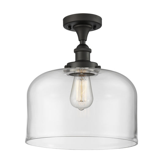 Innovations Bell 12in 1-Light Semi-Flush Mount | Industrial Oil Rubbed Bronze Steel and Clear Glass | Entryway & Hallway | Model 916-1C-OB-G72-L