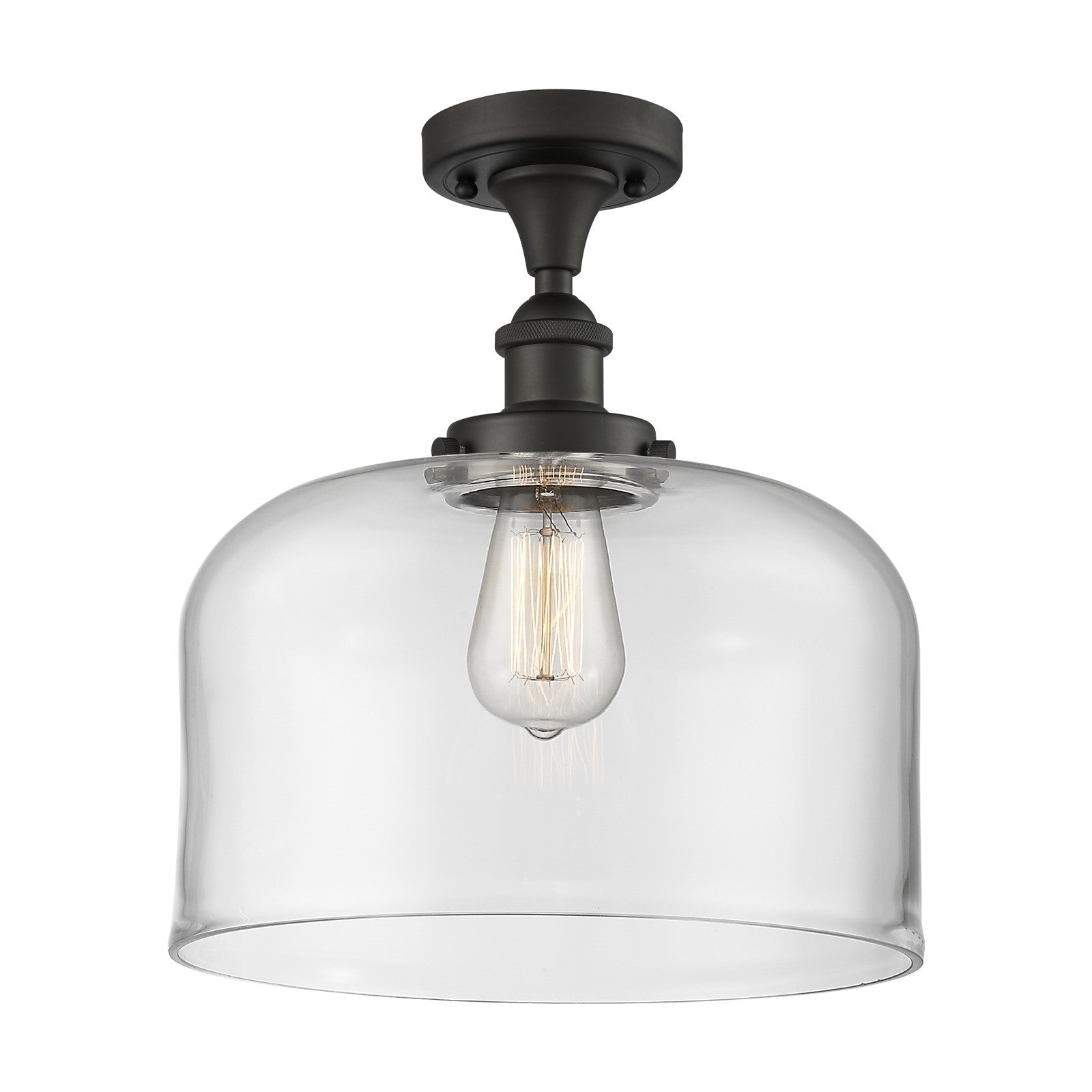 Innovations Bell 12in 1-Light Semi-Flush Mount | Industrial Oil Rubbed Bronze Steel and Clear Glass | Entryway & Hallway | Model 916-1C-OB-G72-L-LED