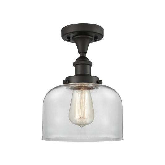 Innovations Bell 8in 1-Light Semi-Flush Mount | Industrial Oil Rubbed Bronze Steel and Clear Glass | Entryway & Hallway | Model 916-1C-OB-G72-LED
