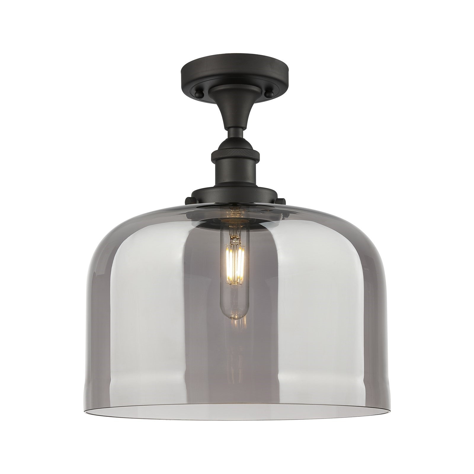 Innovations Bell 12in 1-Light Semi-Flush Mount | Industrial Oil Rubbed Bronze Steel and Light Smoke Bell Glass | Entryway & | Model 916-1C-OB-G73-L-LED
