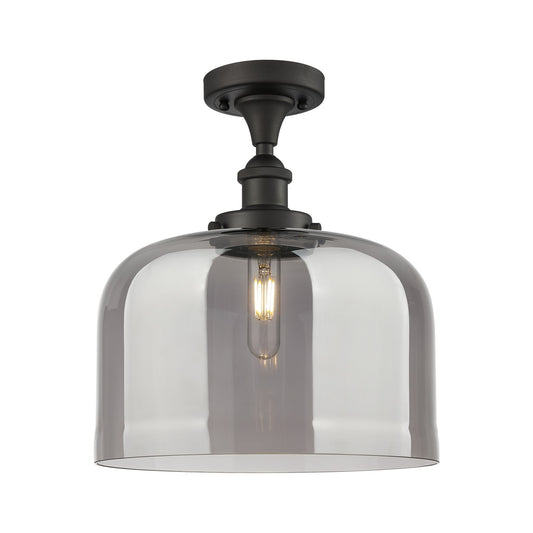 Innovations Bell 12in 1-Light Semi-Flush Mount | Industrial Oil Rubbed Bronze Steel and Light Smoke Bell Glass | Entryway & | Model 916-1C-OB-G73-L-LED