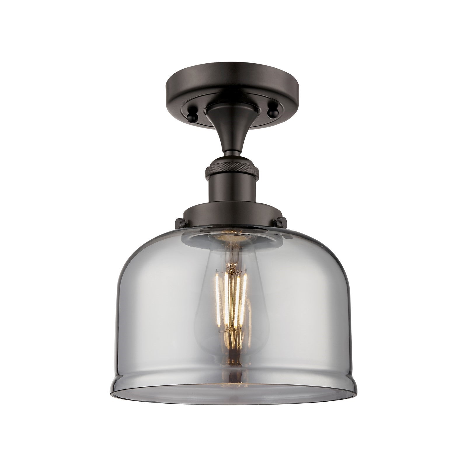 Innovations Bell 8in 1-Light Semi-Flush Mount | Industrial Oil Rubbed Bronze Steel and Light Smoke Bell Glass | Entryway & | Model 916-1C-OB-G73-LED
