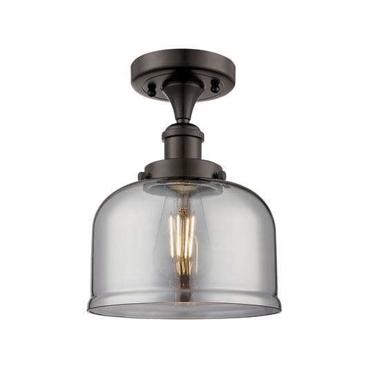 Innovations Bell 8in 1-Light Semi-Flush Mount | Industrial Oil Rubbed Bronze Steel and Light Smoke Bell Glass | Entryway & | Model 916-1C-OB-G73-LED