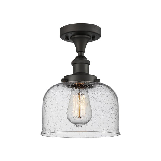 Innovations Bell 8in 1-Light Semi-Flush Mount | Industrial Oil Rubbed Bronze Steel and Seedy Bell Glass | Entryway & Hallway | Model 916-1C-OB-G74