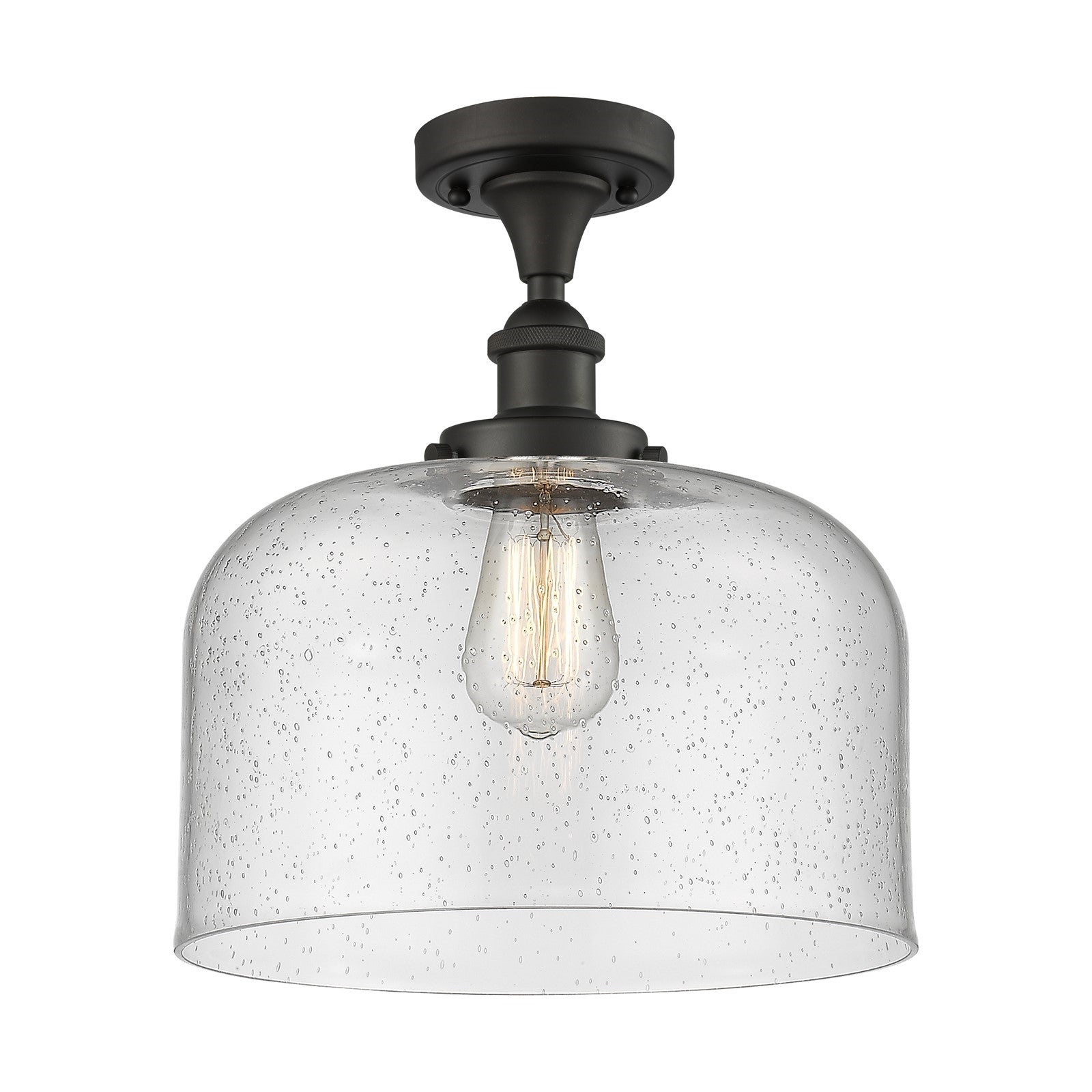 Innovations Bell 12in 1-Light Semi-Flush Mount | Industrial Oil Rubbed Bronze and Seedy Glass | Hallway & Entryway | 12 x 13 in | Model 916-1C-OB-G74-L-LED