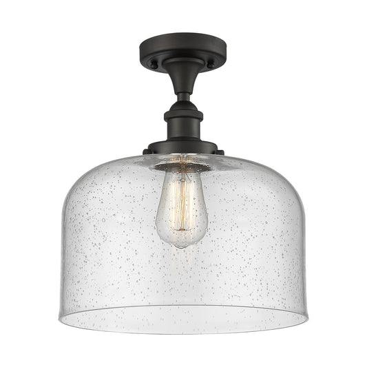 Innovations Bell 12in 1-Light Semi-Flush Mount | Industrial Oil Rubbed Bronze and Seedy Glass | Hallway & Entryway | 12 x 13 in | Model 916-1C-OB-G74-L-LED