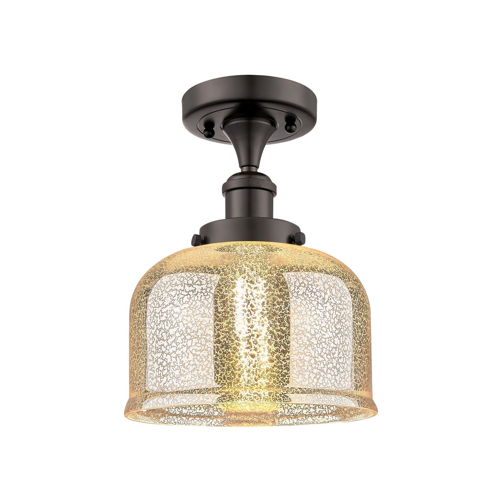 Innovations Bell 8in 1-Light Semi-Flush Mount | Industrial Oil Rubbed Bronze and Silver Plated Mercury Glass | Entryway & | Model 916-1C-OB-G78-LED