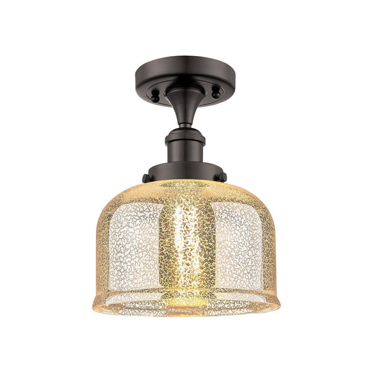 Innovations Bell 8in 1-Light Semi-Flush Mount | Industrial Oil Rubbed Bronze and Silver Plated Mercury Glass | Entryway & | Model 916-1C-OB-G78-LED