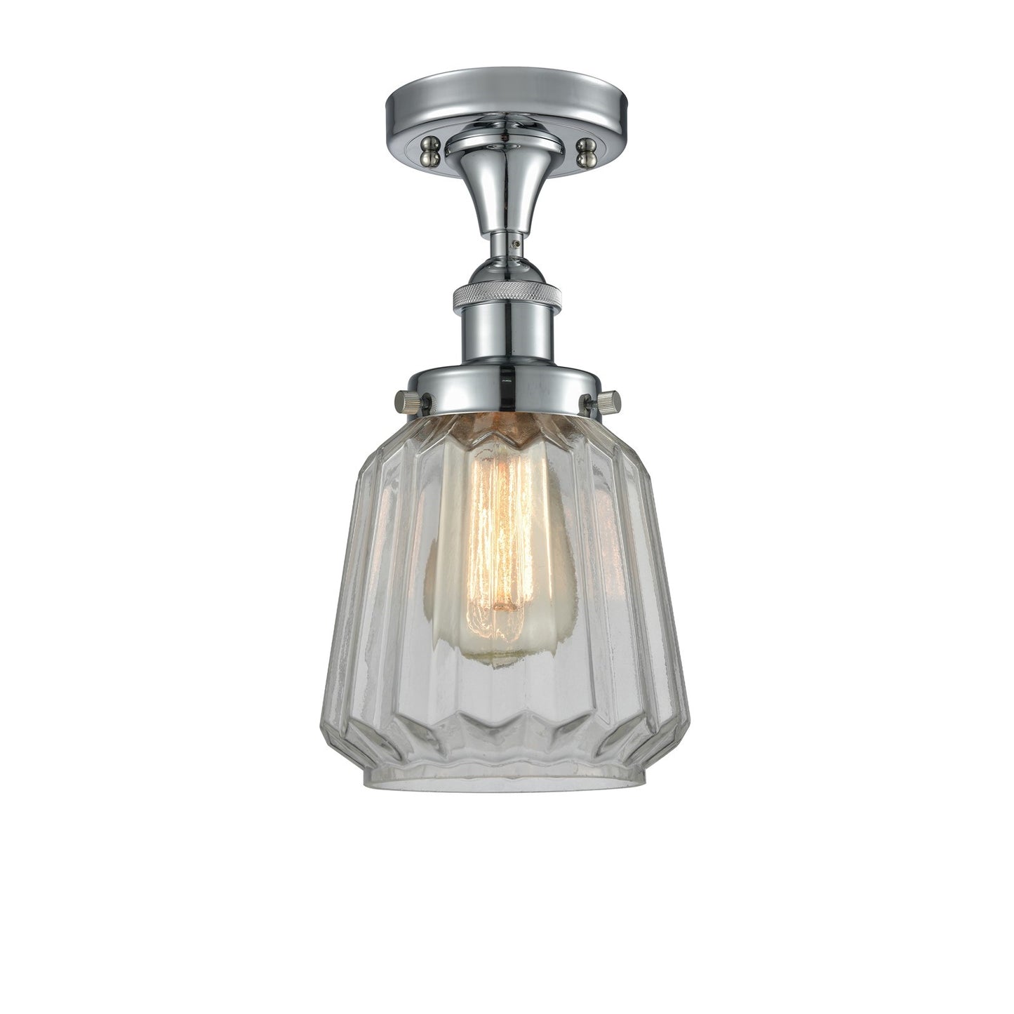 Innovations Chatham 7in 1-Light Semi-Flush Mount | Modern Contempo Polished Chrome and Clear Ribbed Glass | Hallway & Bathroom | Model 916-1C-PC-G142