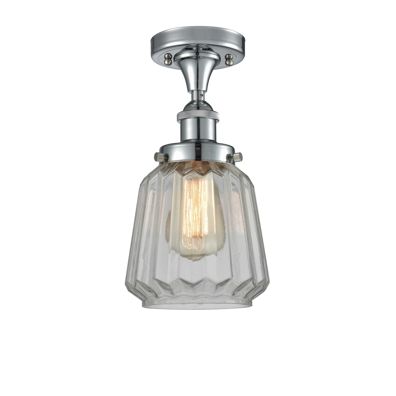 Innovations Chatham 7in 1-Light Semi-Flush Mount | Modern Contempo Polished Chrome and Clear Ribbed Glass | Hallway & Bathroom | Model 916-1C-PC-G142