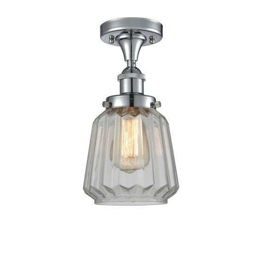 Innovations Chatham 7in 1-Light Semi-Flush Mount | Modern Contempo Polished Chrome and Clear Ribbed Glass | Hallway & Bathroom | Model 916-1C-PC-G142