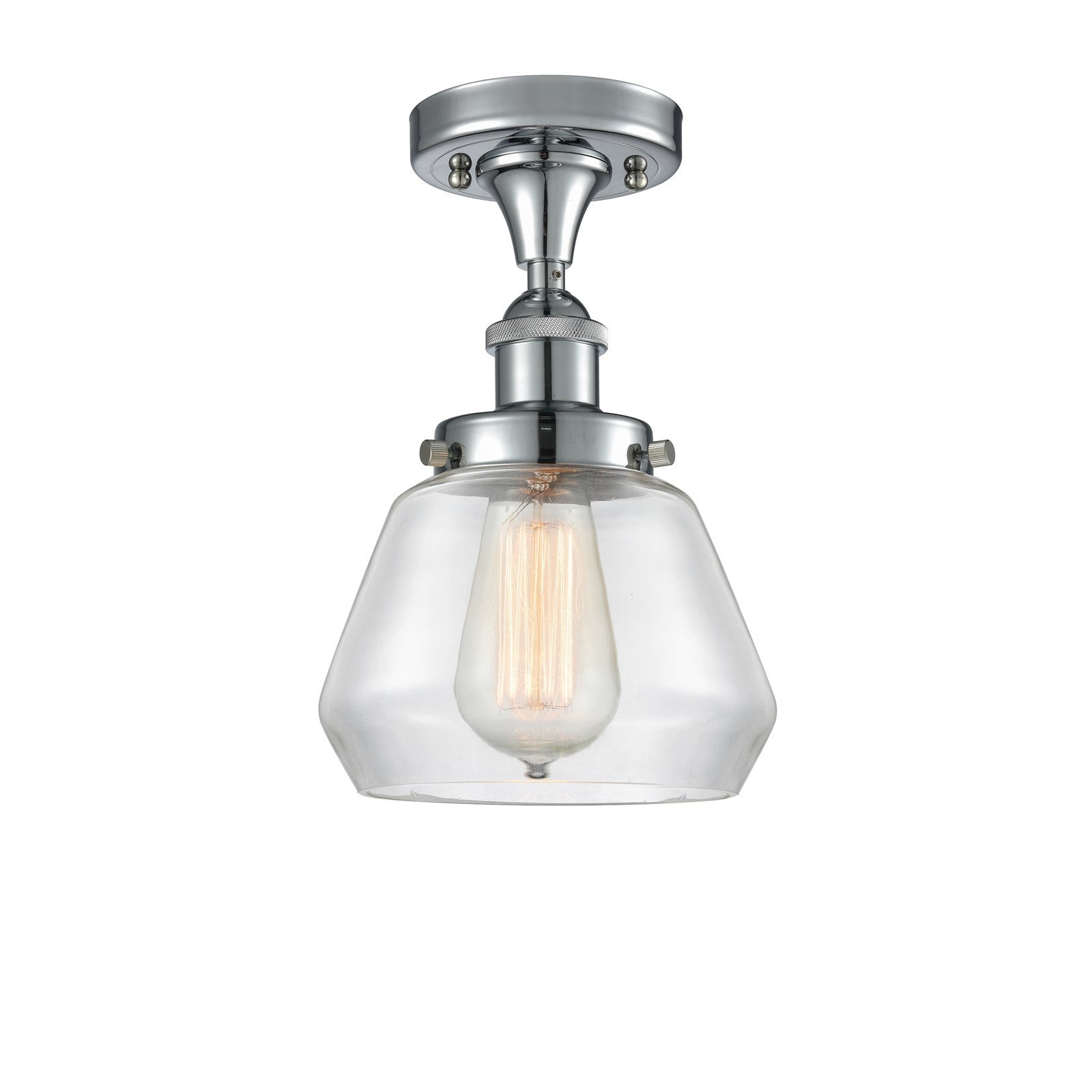 Innovations Fulton 7in 1-Light Semi-Flush Mount | Modern Contempo Polished Chrome and Clear Schoolhouse Glass | Hallway & Bathroom | Model 916-1C-PC-G172