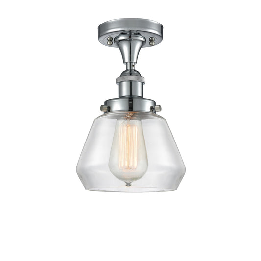 Innovations Fulton 7in 1-Light Semi-Flush Mount | Modern Contempo Polished Chrome and Clear Schoolhouse Glass | Hallway & Bathroom | Model 916-1C-PC-G172