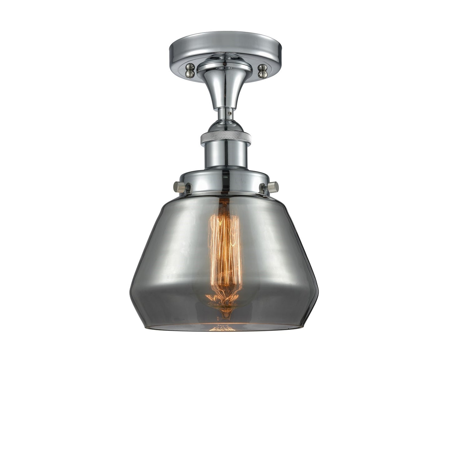 Innovations Fulton 7in 1-Light Semi-Flush Mount | Modern Contempo Polished Chrome and Light Smoke Glass | Hallway & Foyer | Model 916-1C-PC-G173