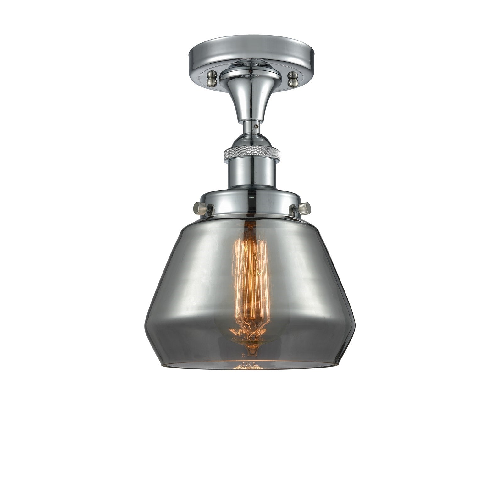 Innovations Fulton 7in 1-Light Semi-Flush Mount | Modern Contempo Polished Chrome and Light Smoke Glass | Hallway & Foyer | Model 916-1C-PC-G173