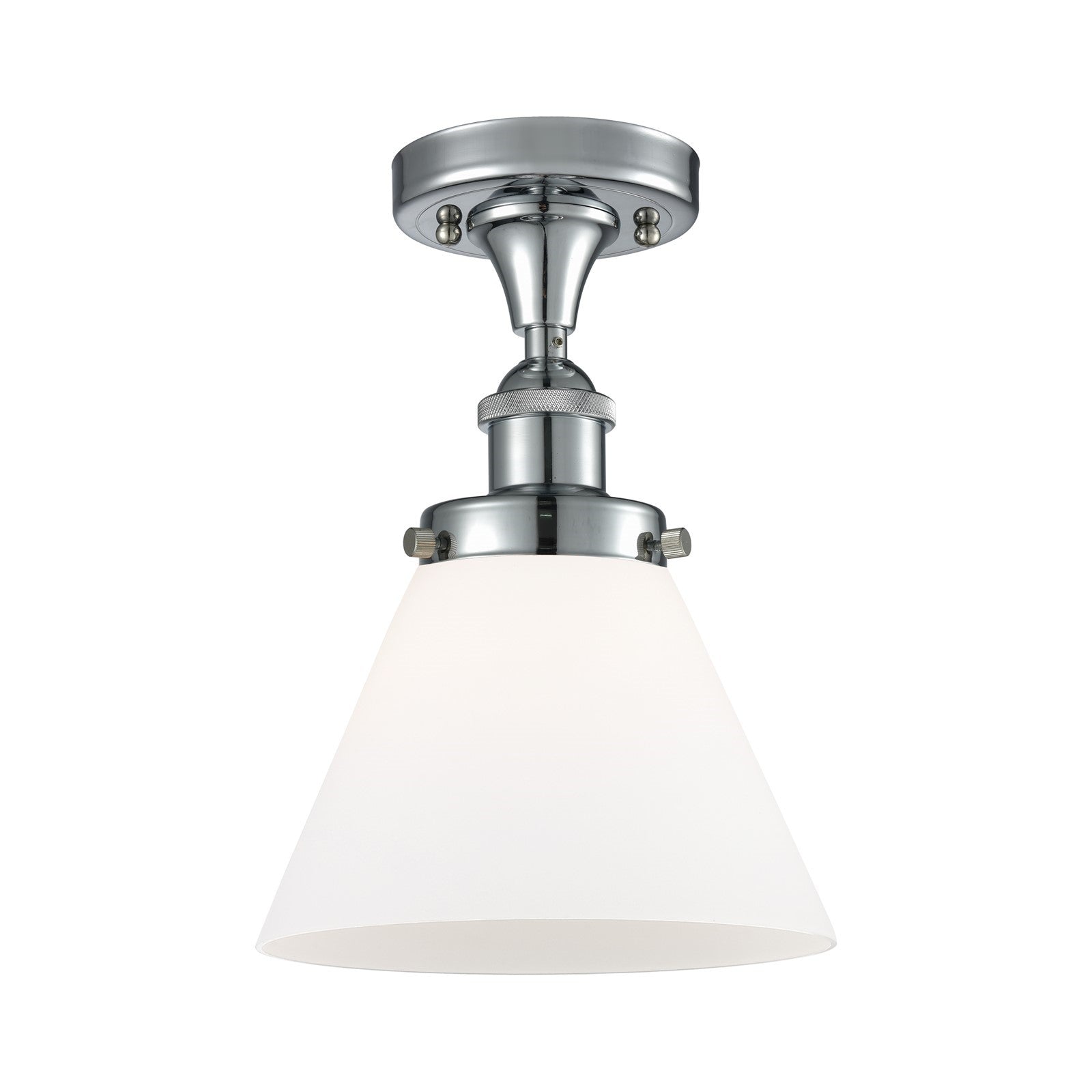 Innovations Cone 8in 1-Light Semi-Flush Mount | Industrial Polished Chrome and Matte White Frosted Glass | Entryway & Hallway | Model 916-1C-PC-G41