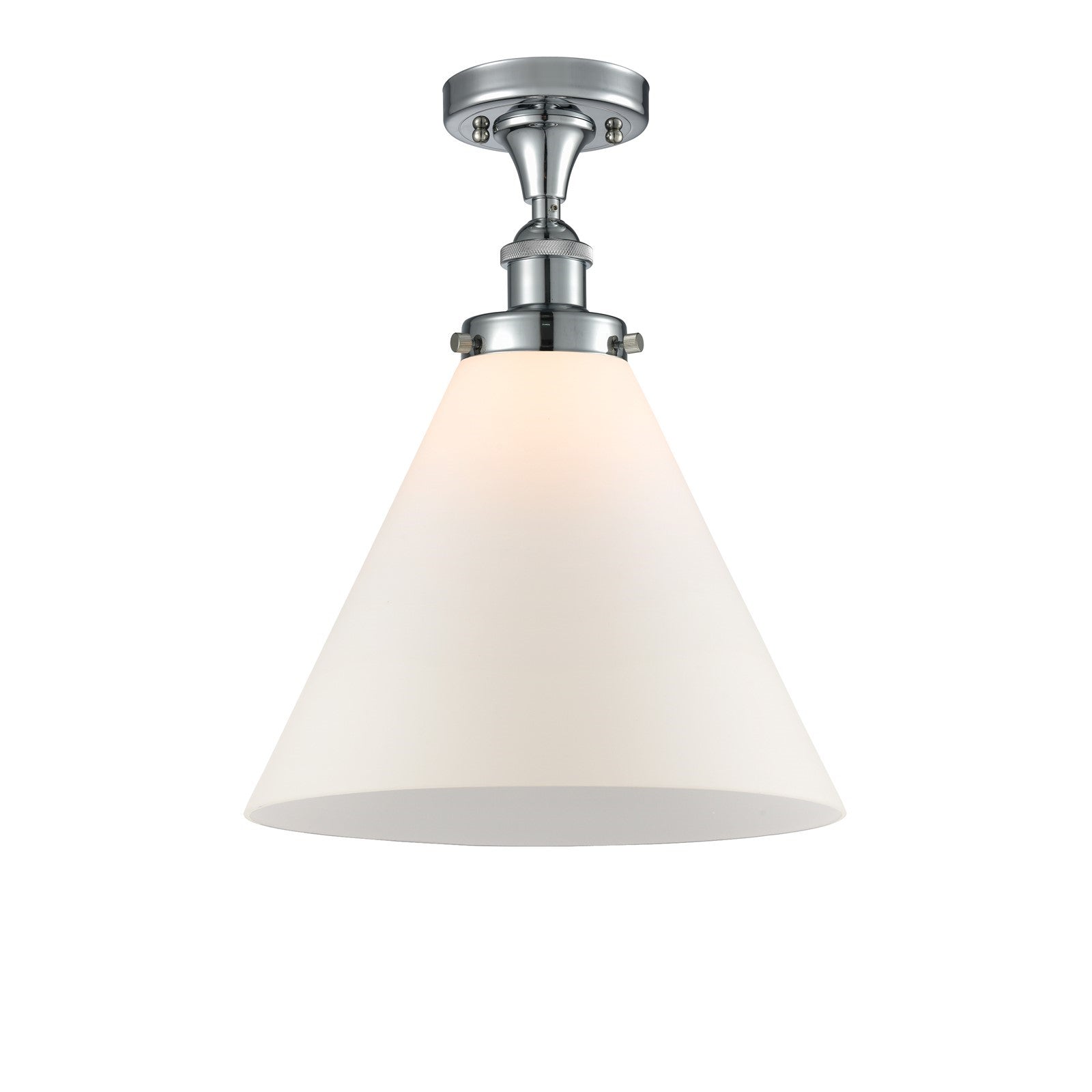 Innovations Cone 12in 1-Light Semi-Flush Mount | Industrial Polished Chrome and Matte White Frosted Glass | Entryway & Hallway | Model 916-1C-PC-G41-L