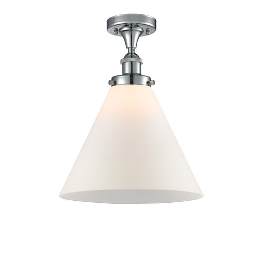 Innovations Cone 12in 1-Light Semi-Flush Mount | Industrial Polished Chrome and Matte White Frosted Glass | Entryway & Hallway | Model 916-1C-PC-G41-L