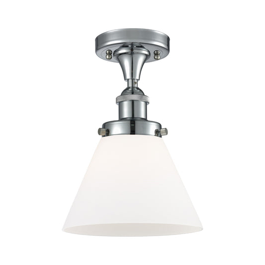 Innovations Cone 8in 1-Light Semi-Flush Mount | Industrial Polished Chrome and Matte White Frosted Glass | Entryway & Hallway | Model 916-1C-PC-G41-LED