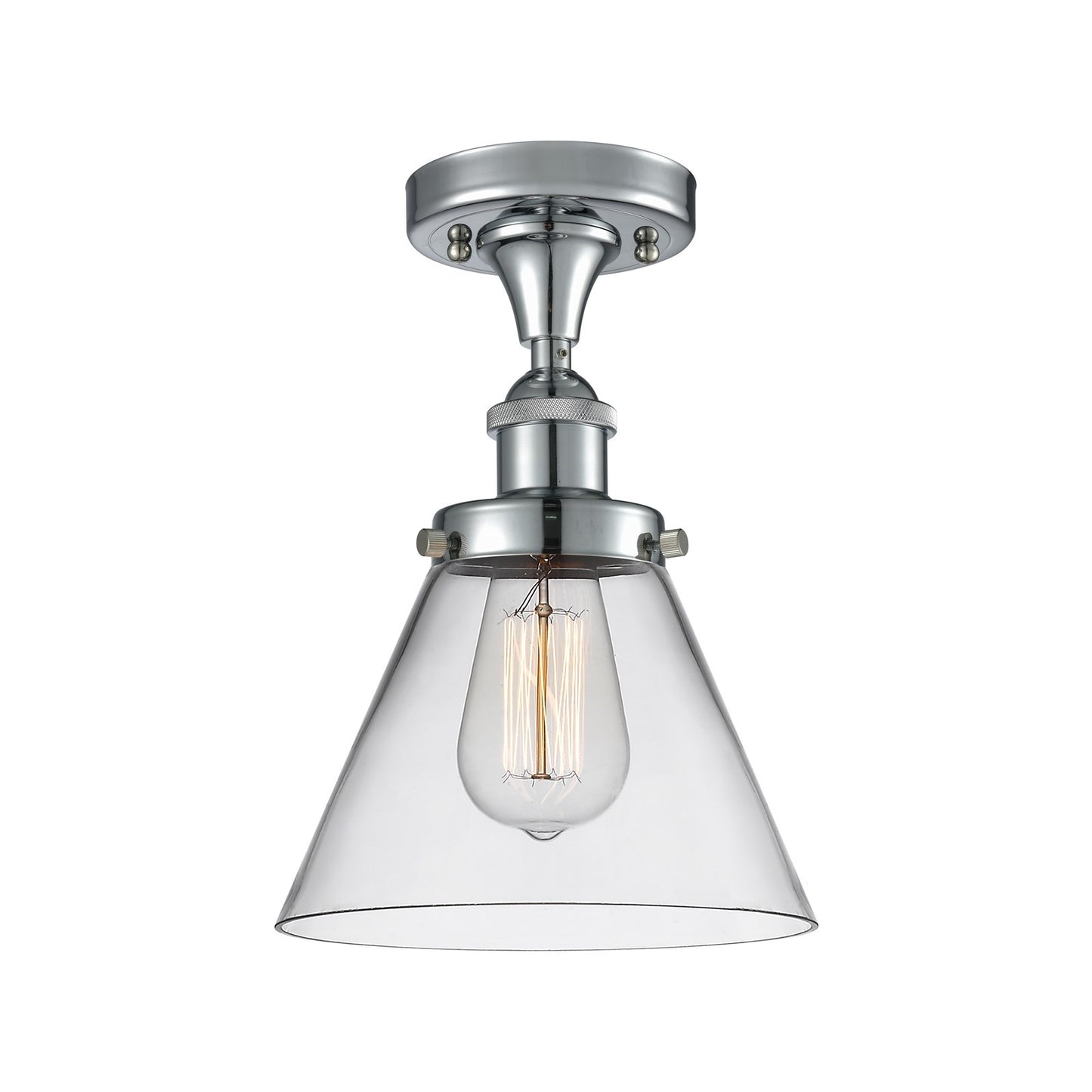 Innovations Cone 8in 1-Light Semi-Flush Mount | Industrial Polished Chrome and Clear Glass | Kitchen & Hallway | 8 x 8 x 13 in | Model 916-1C-PC-G42