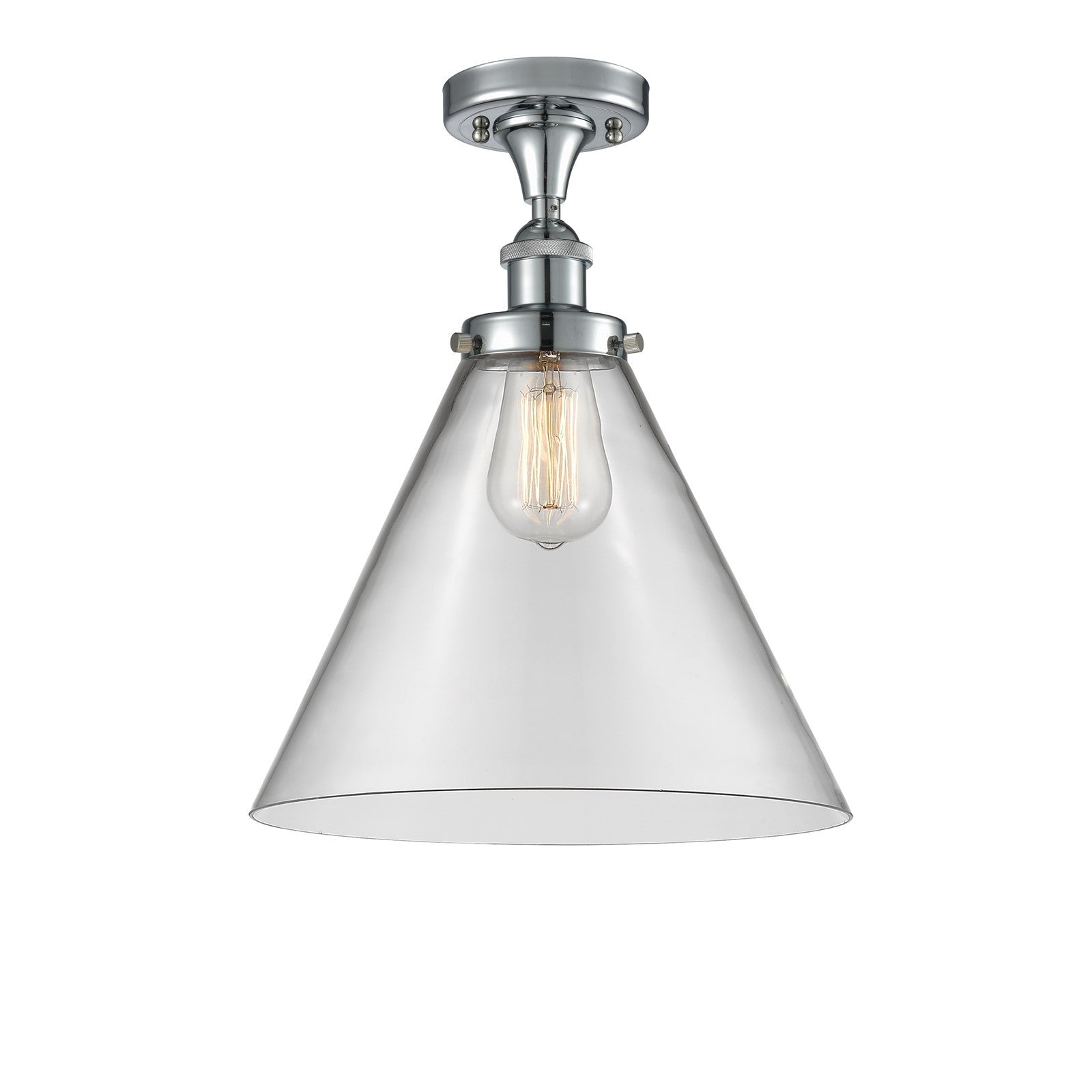Innovations Cone 12in 1-Light Semi-Flush Mount | Industrial Polished Chrome and Clear Glass | Kitchen & Hallway | 12 x 12 x 13 in | Model 916-1C-PC-G42-L