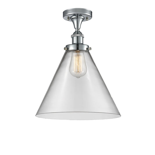 Innovations Cone 12in 1-Light Semi-Flush Mount | Polished Chrome Steel and Clear Glass | Kitchen & Hallway | 12 x 13 in | Model 916-1C-PC-G42-L-LED