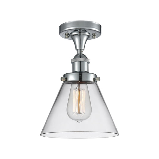 Innovations Cone 8in 1-Light Semi-Flush Mount | Industrial Polished Chrome and Clear Glass | Kitchen & Hallway | 8 x 8 x 13 in | Model 916-1C-PC-G42-LED