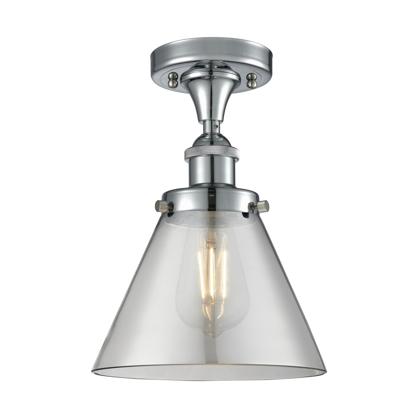 Innovations Cone 8in 1-Light Semi-Flush Mount | Polished Chrome Steel and Light Smoke Glass | Kitchen & Hallway | 8 x 13 in | Model 916-1C-PC-G43
