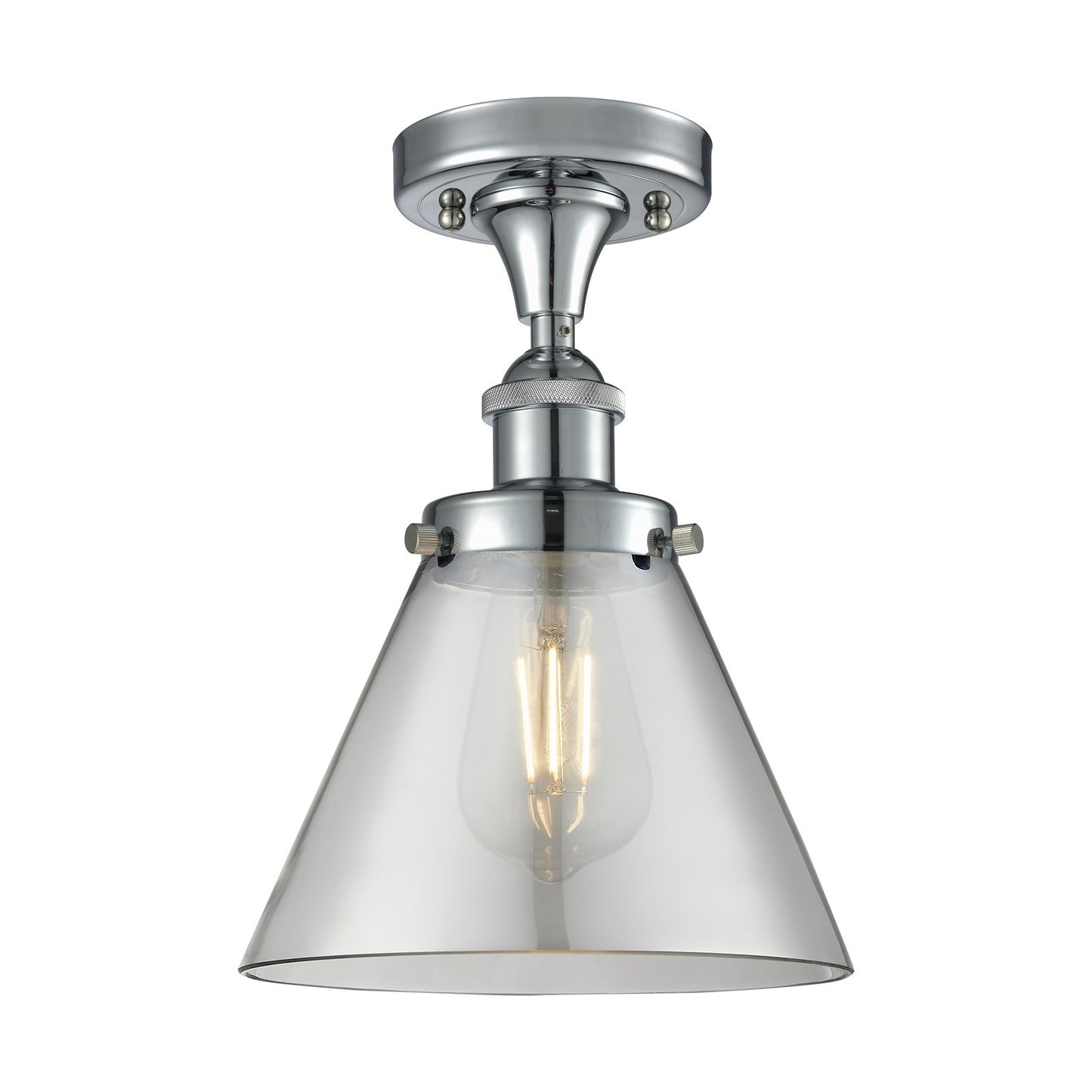 Innovations Cone 8in 1-Light Semi-Flush Mount | Polished Chrome Steel and Light Smoke Glass | Kitchen & Hallway | 8 x 13 in | Model 916-1C-PC-G43-LED