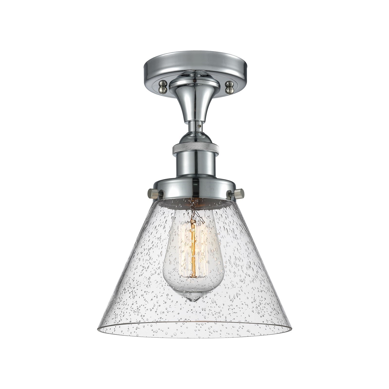 Innovations Cone 8in 1-Light Semi-Flush Mount | Polished Chrome Steel and Seedy Glass | Kitchen & Hallway | 8 x 13 in | Model 916-1C-PC-G44