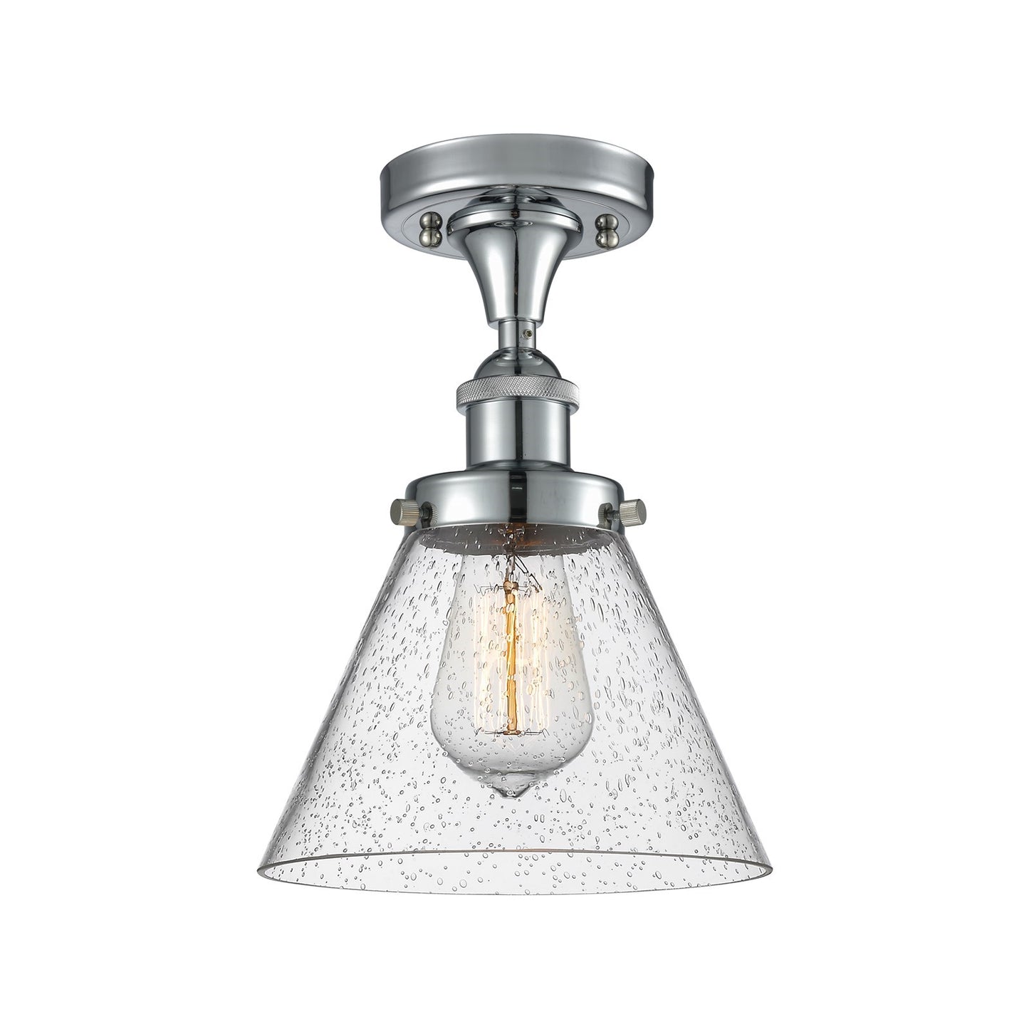 Innovations Cone 8in 1-Light Semi-Flush Mount | Industrial Polished Chrome Steel and Seedy Glass | Kitchen & Hallway | Model 916-1C-PC-G44-LED