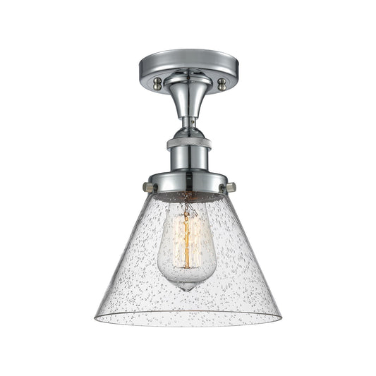 Innovations Cone 8in 1-Light Semi-Flush Mount | Industrial Polished Chrome Steel and Seedy Glass | Kitchen & Hallway | Model 916-1C-PC-G44-LED