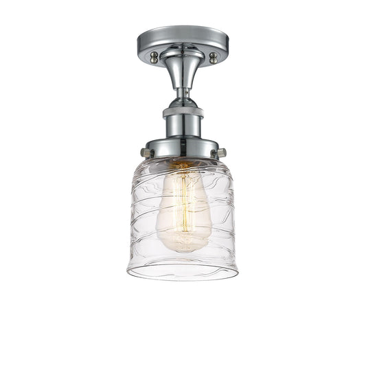 Innovations Bell 5in 1-Light Semi-Flush Mount | Industrial Polished Chrome Steel and Clear Deco Swirl Glass | Kitchen & Hallway | Model 916-1C-PC-G513